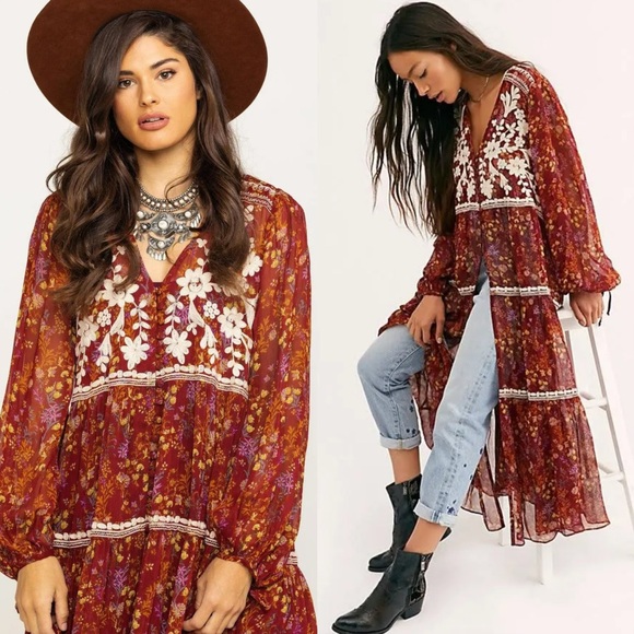 Free people call on me embroidered maxi top/dress